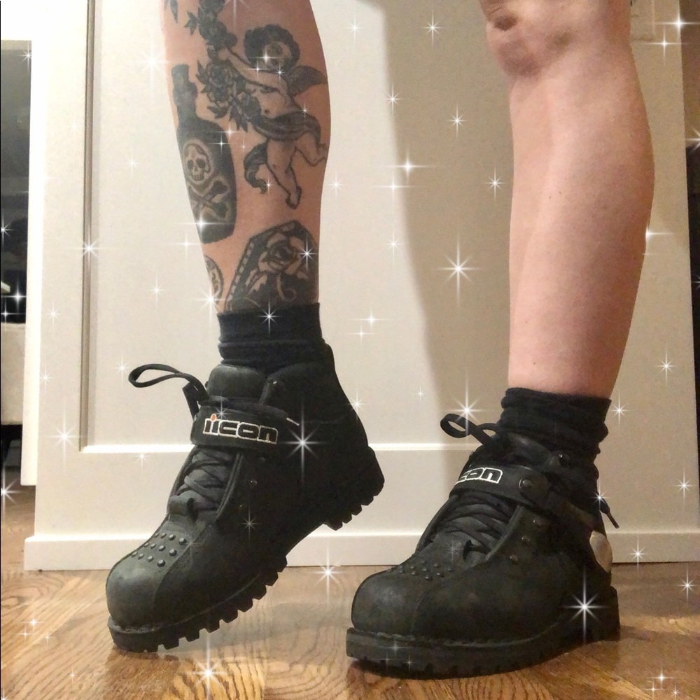 Vintage black ICON motorcycle riding combat boots